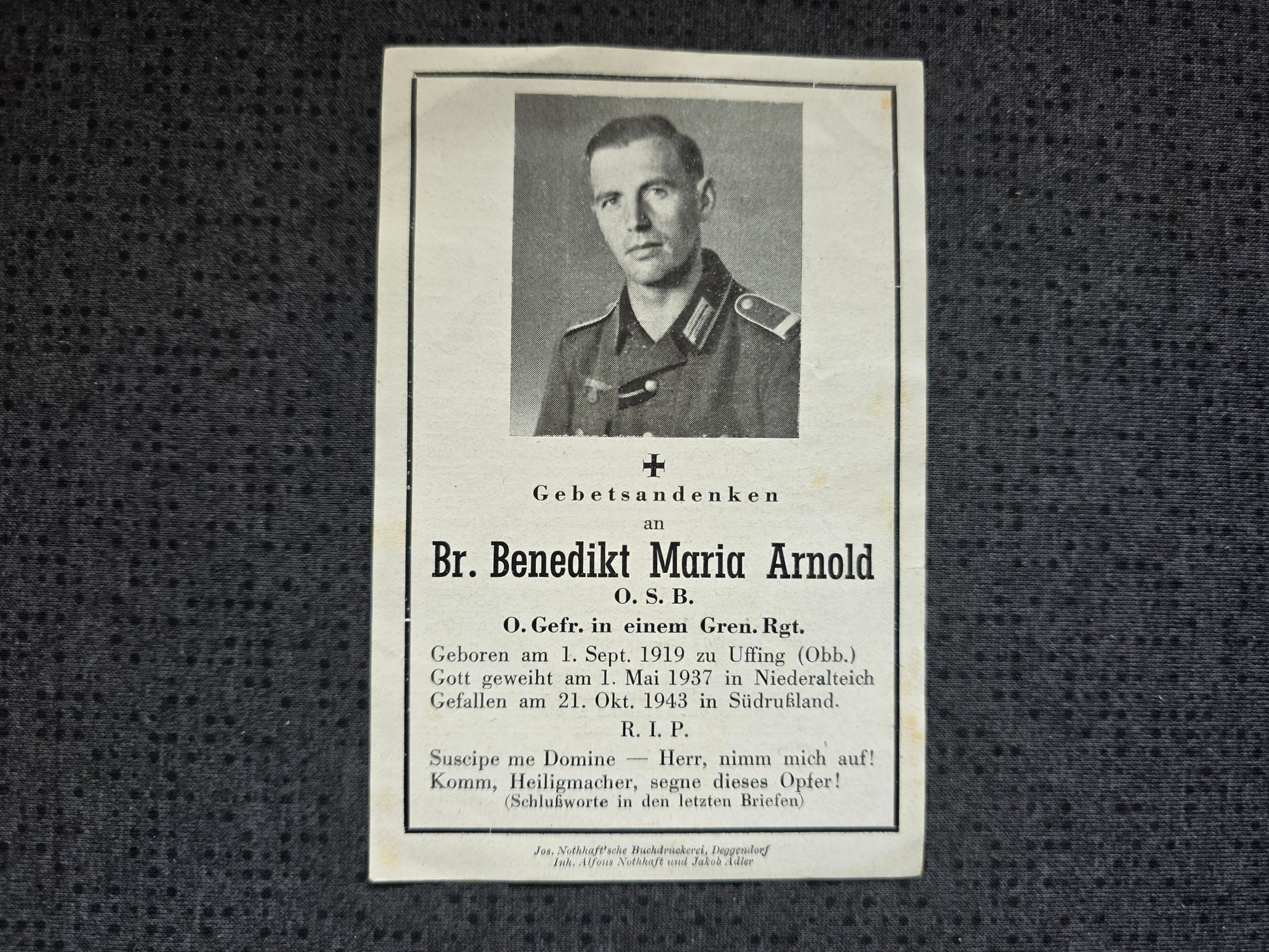 Sterbebild Obergefreiter Uffing Gren. Regt. Priester Russland Feldpost Rückseite - www.mmilitaria.com