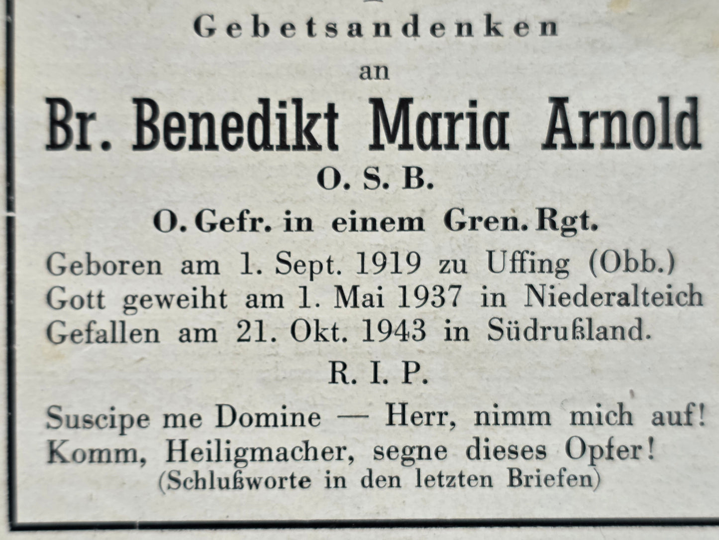 Sterbebild Obergefreiter Uffing Gren. Regt. Priester Russland Feldpost Rückseite - www.mmilitaria.com