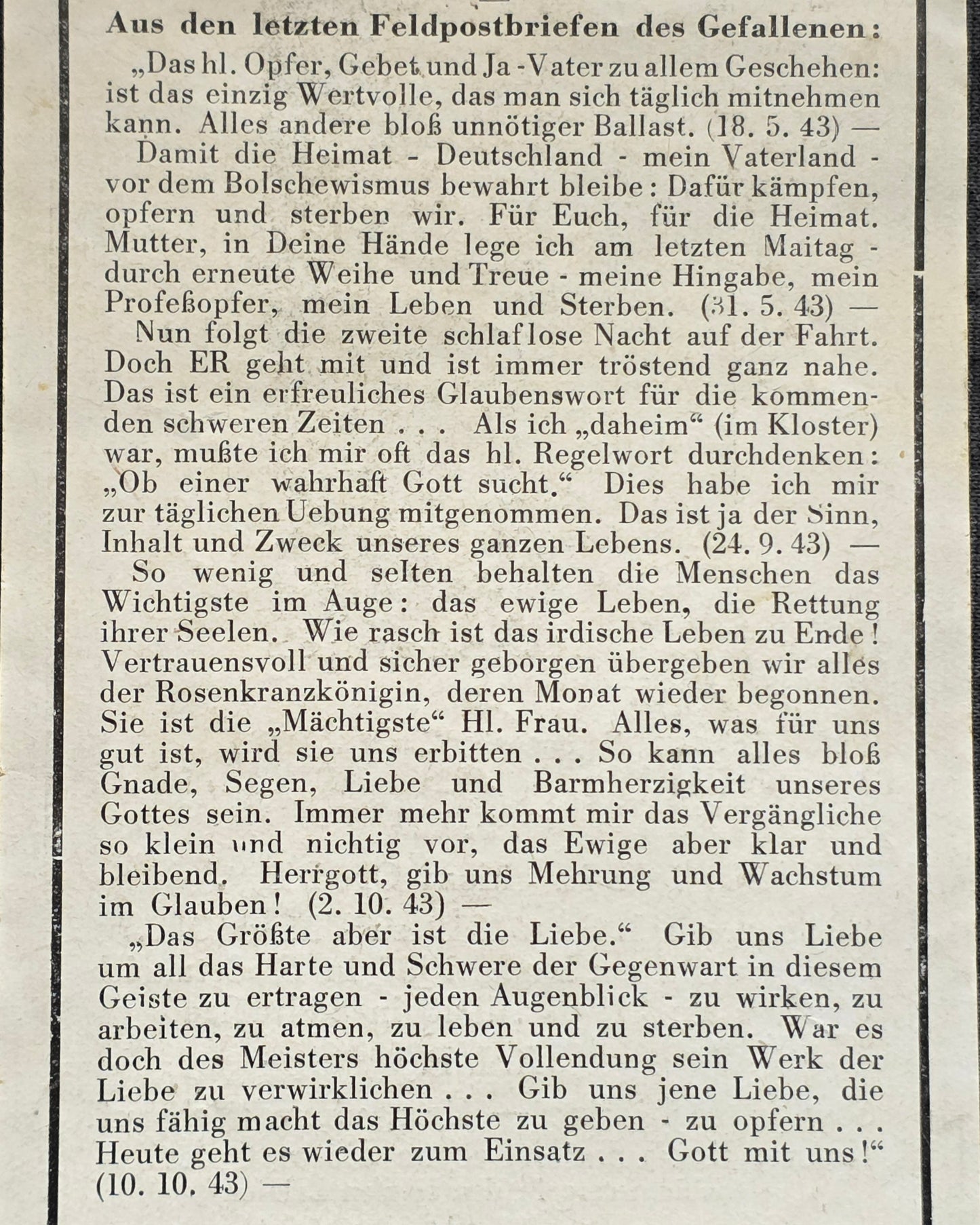 Sterbebild Obergefreiter Uffing Gren. Regt. Priester Russland Feldpost Rückseite - www.mmilitaria.com