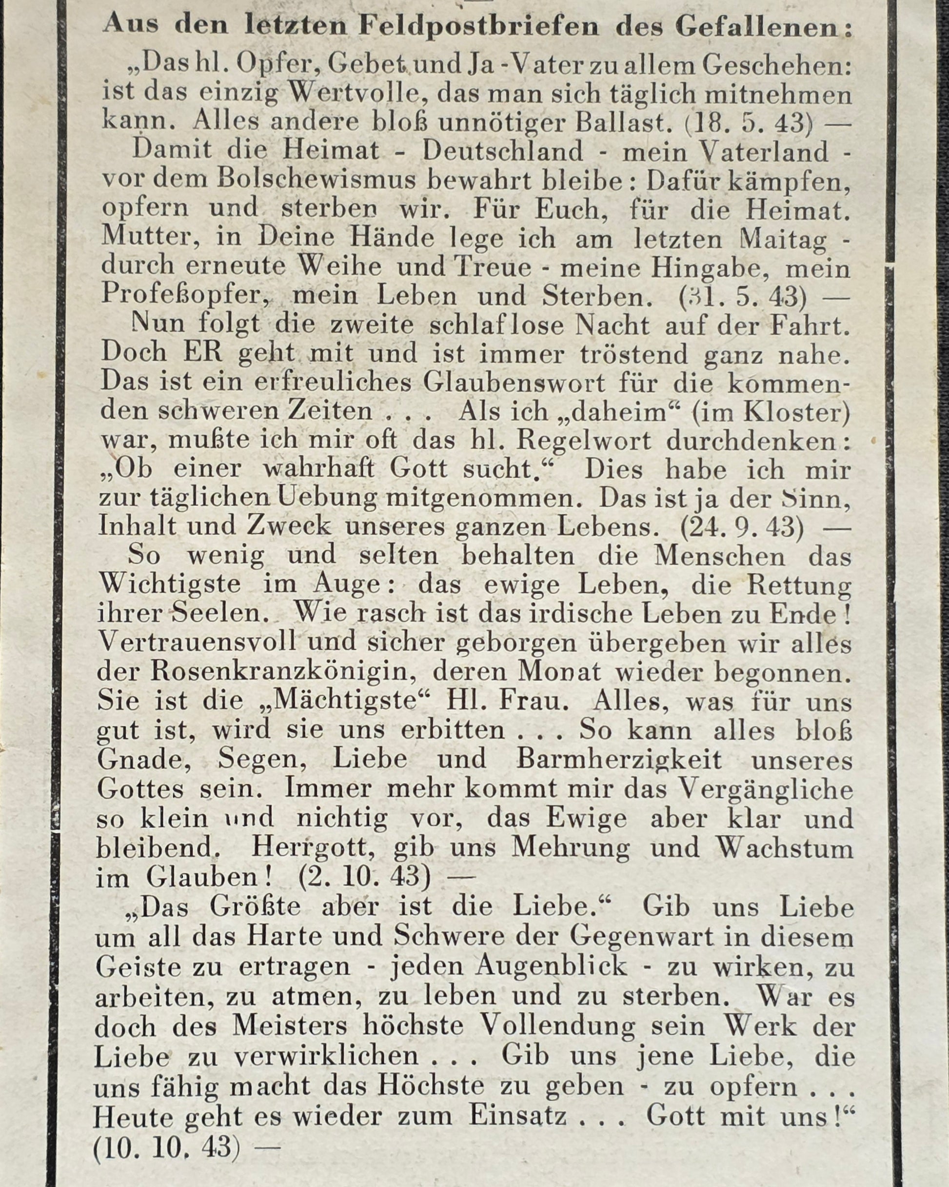 Sterbebild Obergefreiter Uffing Gren. Regt. Priester Russland Feldpost Rückseite - www.mmilitaria.com