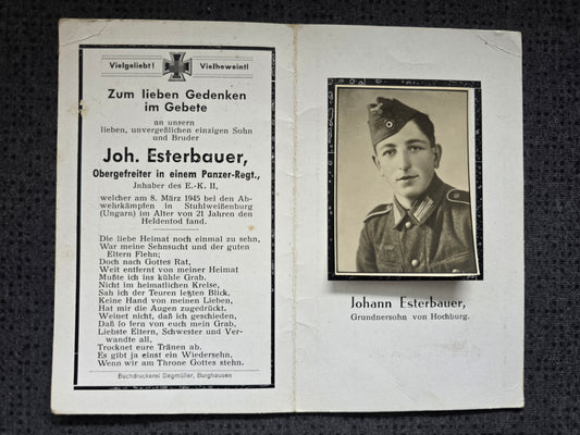 Sterbebild Obergefreiter Hochburg Panzer Regt. Echtfoto Stuhlweißenburg Szekesfehervar Ungarn - www.mmilitaria.com