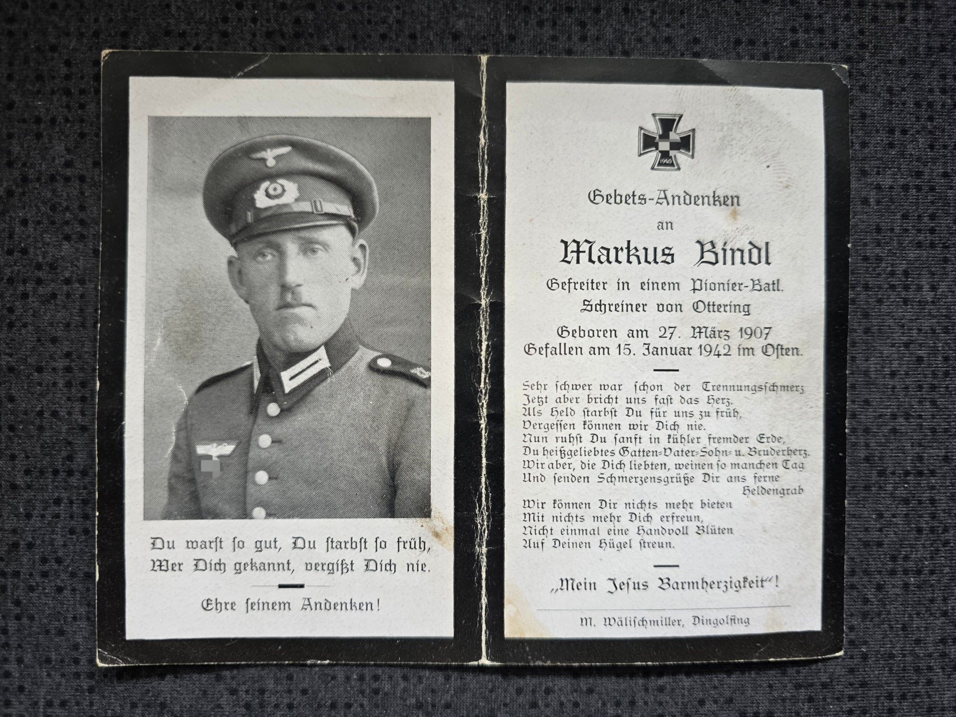 Sterbebild Gefreiter Ottering Pionier 3. Straßenbau-Btl. 562 Rollbahn Staraja-Russa Russland - www.mmilitaria.com