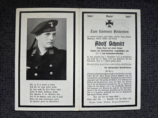 Sterbebild Maschinenmaat Sarmsheim KM "Kreuzer Nürnberg" Spanienkreuz Marine-Lazarett Kiel - www.mmilitaria.com