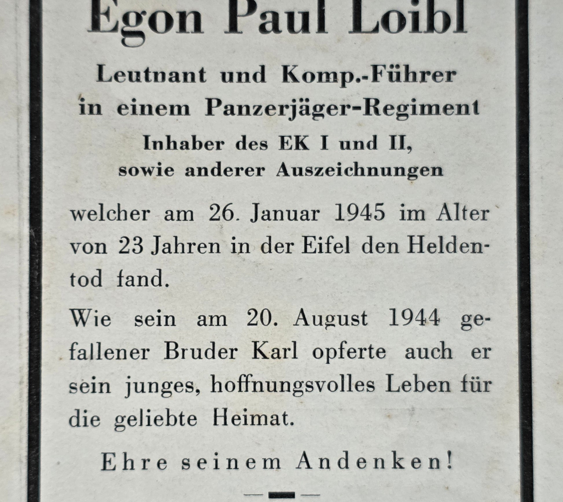 Sterbebild Brüder Fischersdorf Hauptmann Jassy Rumänien Leutnant Panzer Regt. Endkampf Daleiden Eifel - www.mmilitaria.com