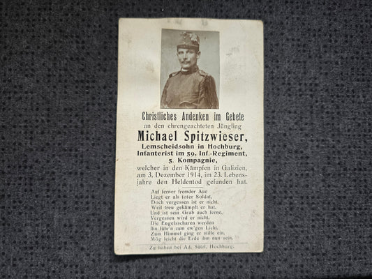 Sterbebild Infanterist Hochburg 3. Komp. Inf. Regt. 59 Echtfoto Galizien - www.mmilitaria.com