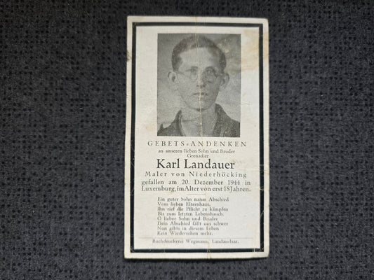 Sterbebild Grenadier Niederhöcking Grenadier Regt. 18 Jahre Sandweiler Luxemburg - www.mmilitaria.com