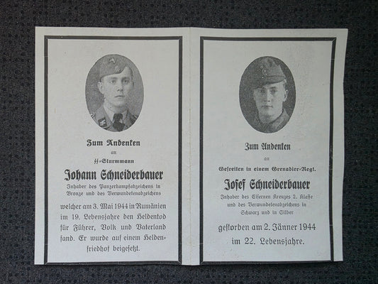 Sterbebild Brüder Andorf SS-Sturmmann PKA Cocowa Rumänien Gefreiter Wels Österreich - www.mmilitaria.com