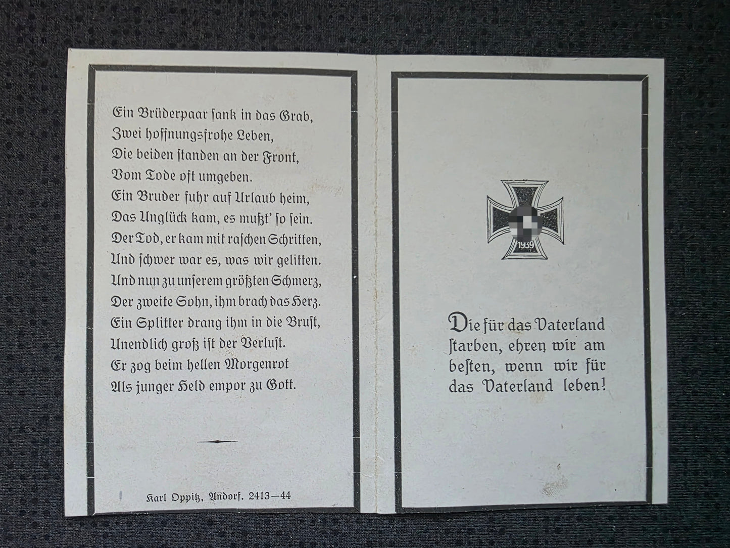 Sterbebild Brüder Andorf SS-Sturmmann PKA Cocowa Rumänien Gefreiter Wels Österreich - www.mmilitaria.com