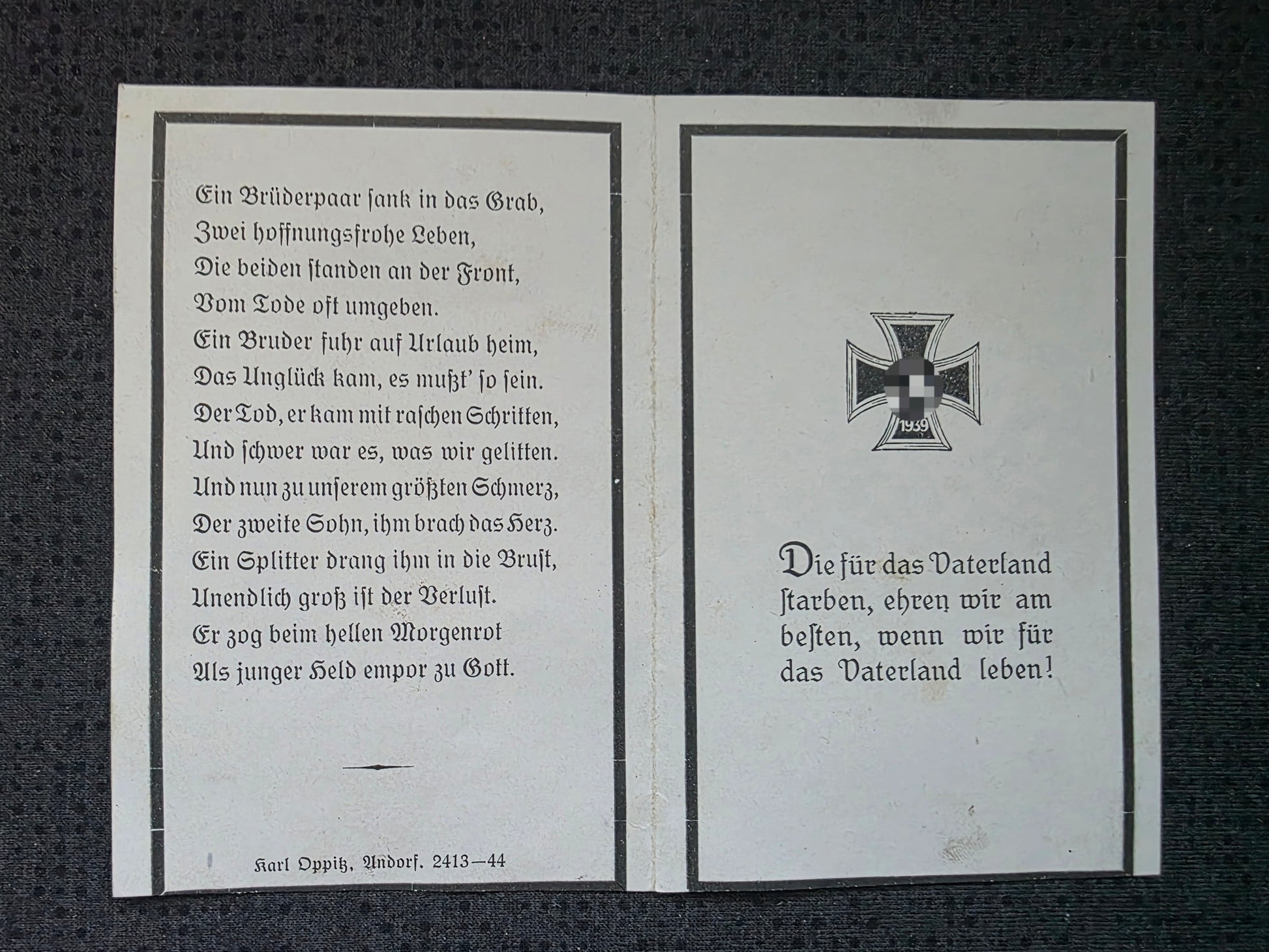 Sterbebild Brüder Andorf SS-Sturmmann PKA Cocowa Rumänien Gefreiter Wels Österreich - www.mmilitaria.com