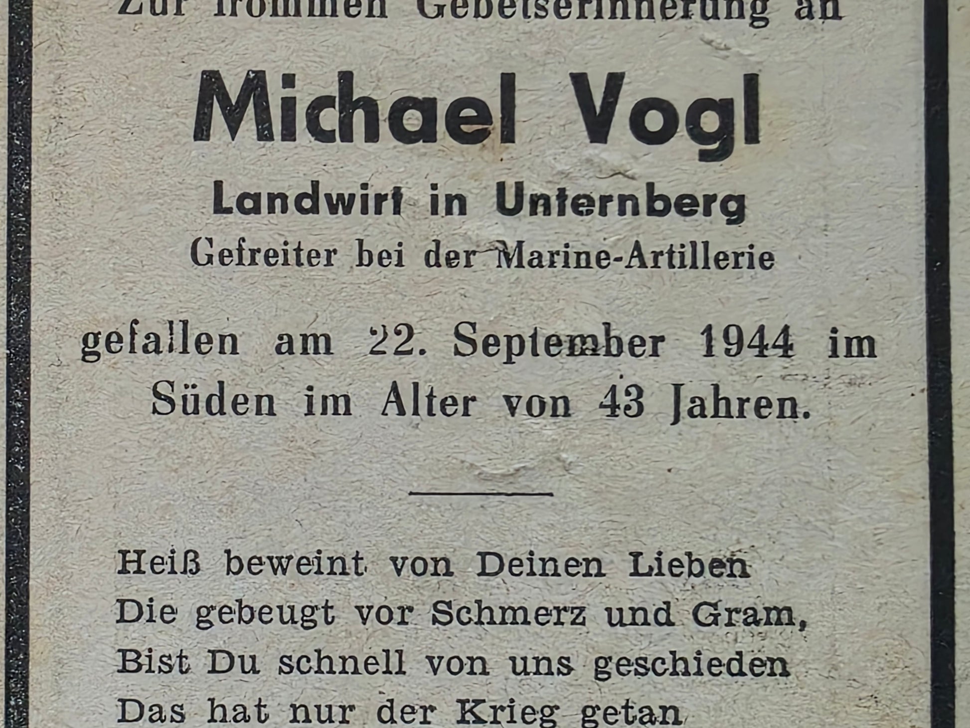 Sterbebild Gefreiter Schmiedert Marine Artillerie Pola Istrien Kroatien - www.mmilitaria.com