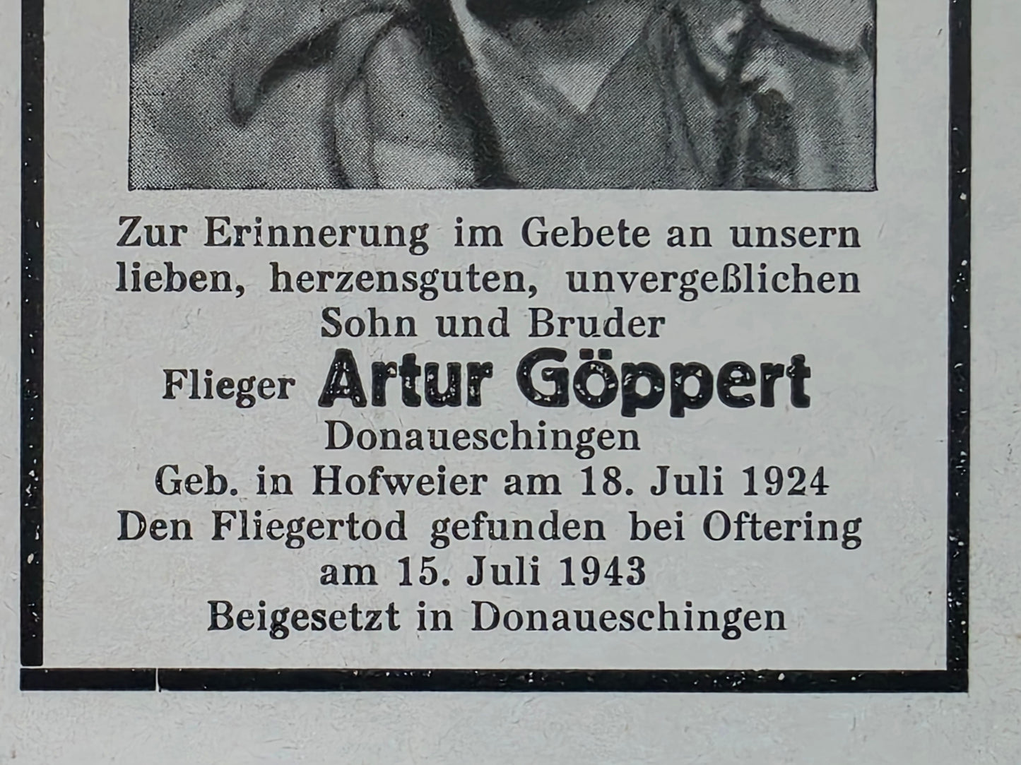 Sterbebild Flieger Hofweier Kampfbeobachterschule 2 Oftering Österreich - www.mmilitaria.com