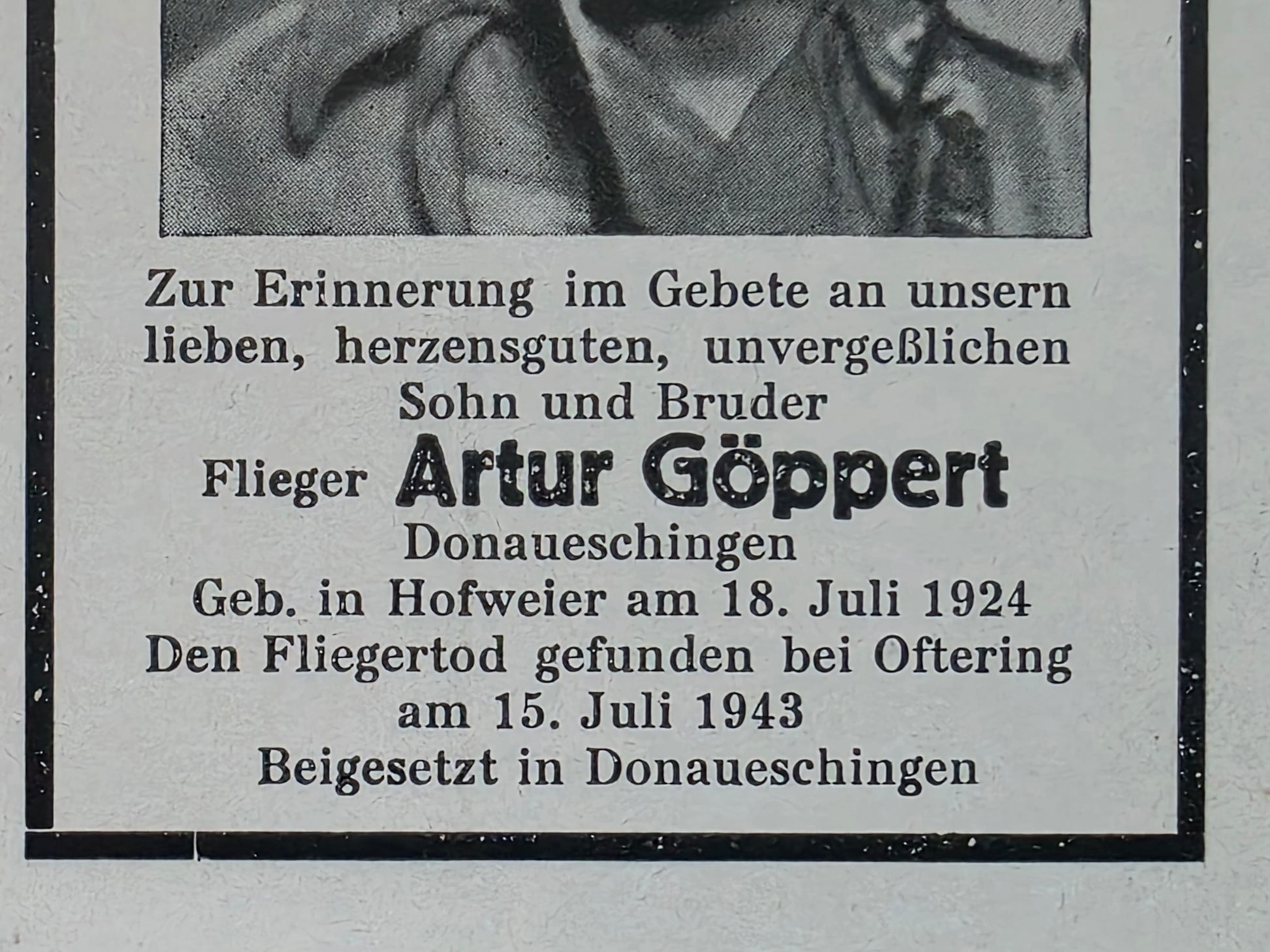 Sterbebild Flieger Hofweier Kampfbeobachterschule 2 Oftering Österreich - www.mmilitaria.com