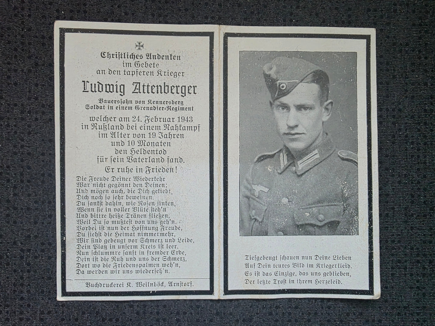 Sterbebild Reiter Eggenfelden 3. Schwadron Radfahr-Abt. 157 Nahkampf Michailowka Russland - www.mmilitaria.com