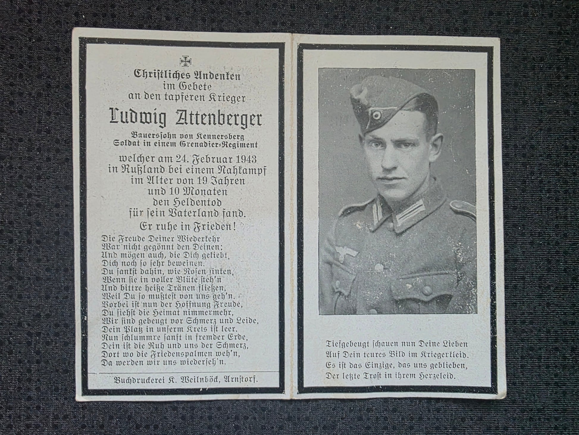 Sterbebild Reiter Eggenfelden 3. Schwadron Radfahr-Abt. 157 Nahkampf Michailowka Russland - www.mmilitaria.com
