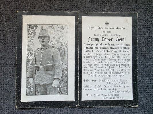 Sterbebild Infanterist Strass 11. Komp. Inf. Regt. 16 St. Albert Frankreich München - www.mmilitaria.com