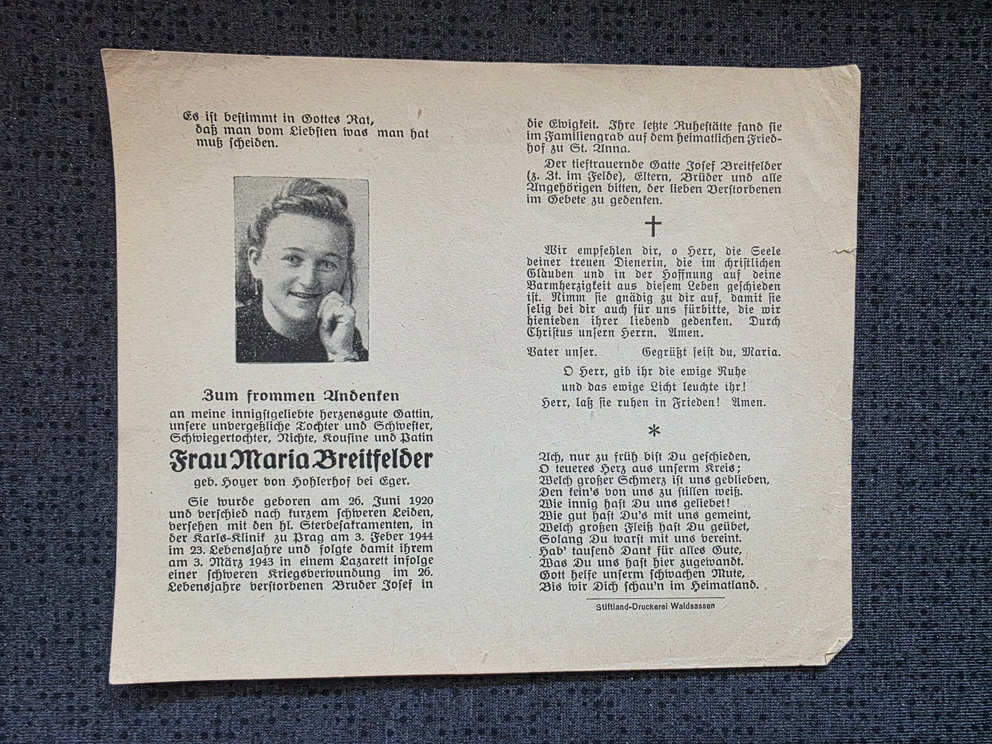 Sterbebild Zivil Eger Karls-Klinik Prag Tschechien - www.mmilitaria.com