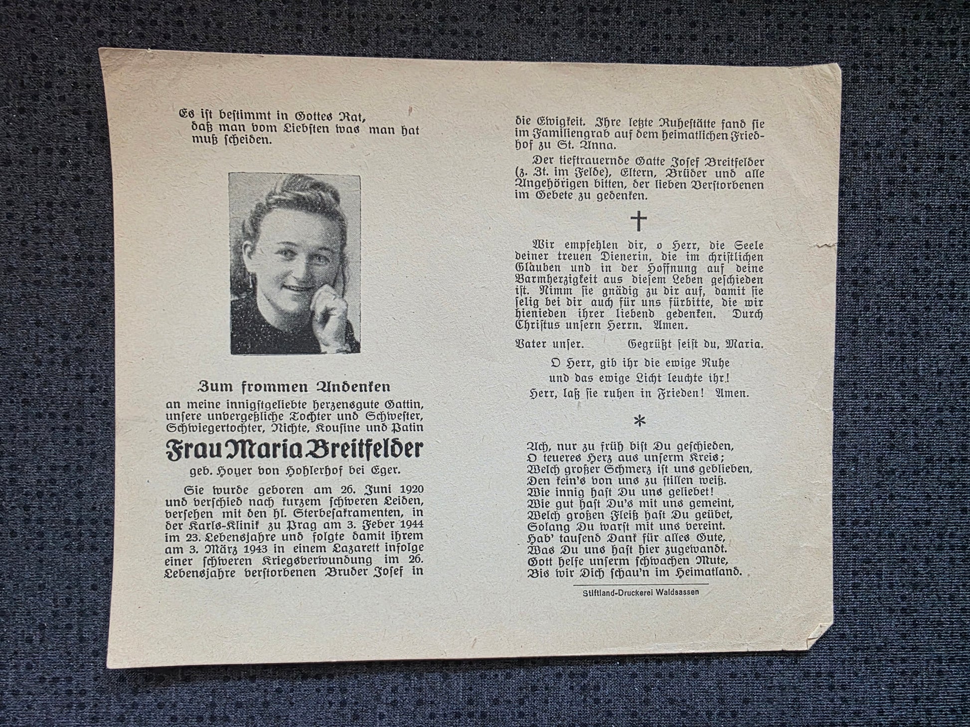 Sterbebild Zivil Eger Karls-Klinik Prag Tschechien - www.mmilitaria.com