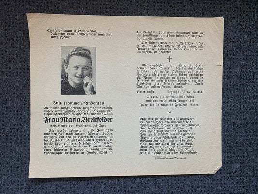 Sterbebild Zivil Eger Karls-Klinik Prag Tschechien - www.mmilitaria.com
