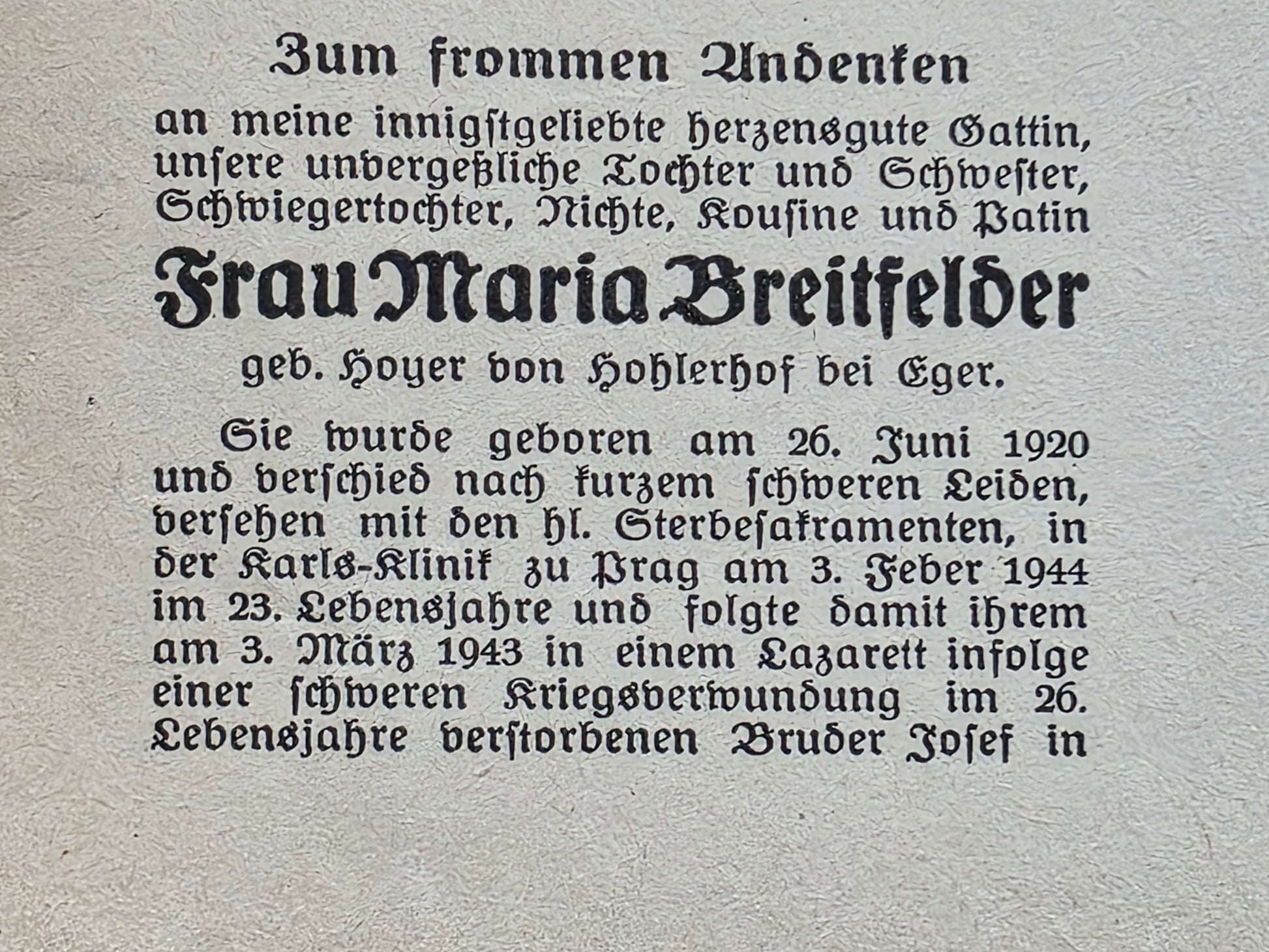 Sterbebild Zivil Eger Karls-Klinik Prag Tschechien - www.mmilitaria.com