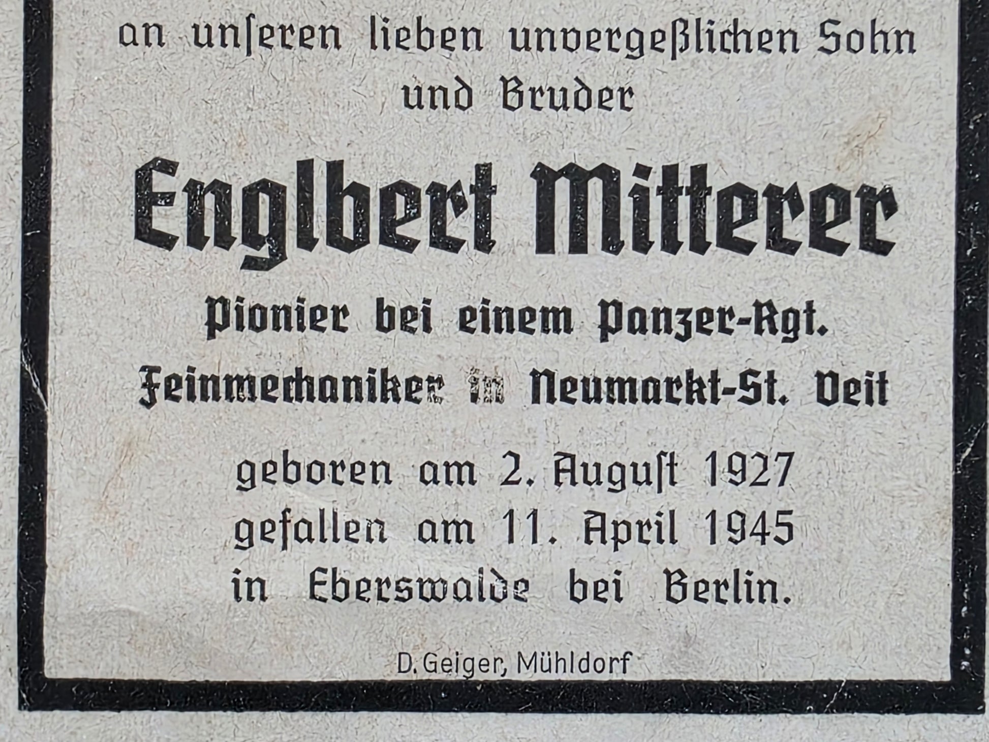Sterbebild Pionier Neumarkt Panzer Regt Endkampf Eberswalde Berlin - www.mmilitaria.com