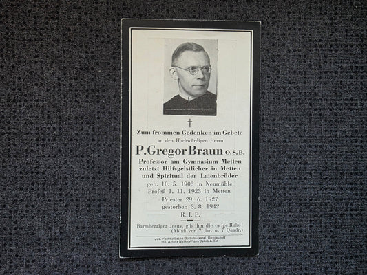 Sterbebild Zivil Neumühle zum Priester geweiht in Metten Gestorben 1942 - www.mmilitaria.com