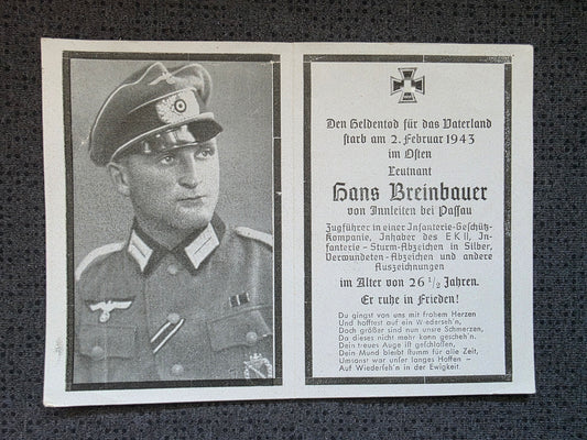 Sterbebild Leutnant Freinberg Zugführer 13. Komp. Gren. Regt. 133 Topki Russland - www.mmilitaria.com