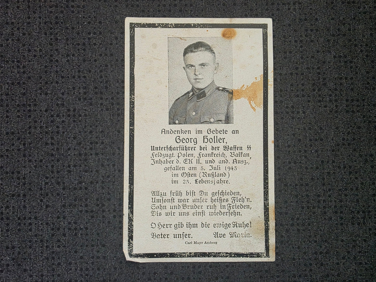 Sterbebild SS-Unterscharführer Wolfsbach Waffen-SS Pytowka Russland