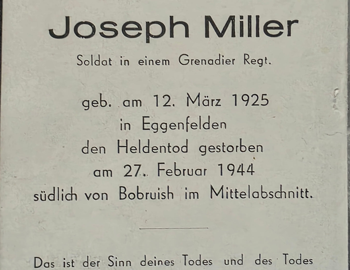 Sterbebild Schütze Eggenfelden 5. Komp. Kampf Btl. 488 Raksetin Weissrussland