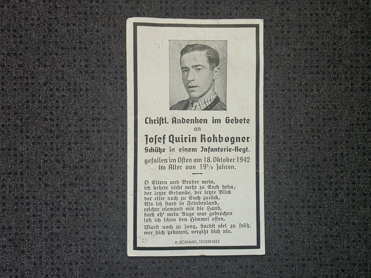 Sterbebild Schütze Griesstätt 9. Komp. Gren. Regt. 488 H.V.Pl. in Garnewo Russland
