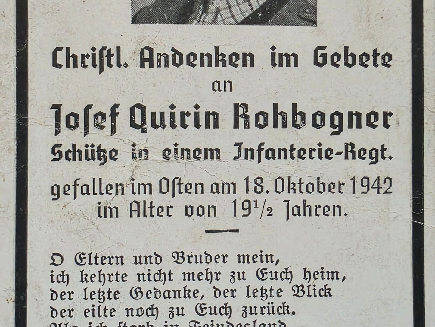 Sterbebild Schütze Griesstätt 9. Komp. Gren. Regt. 488 H.V.Pl. in Garnewo Russland