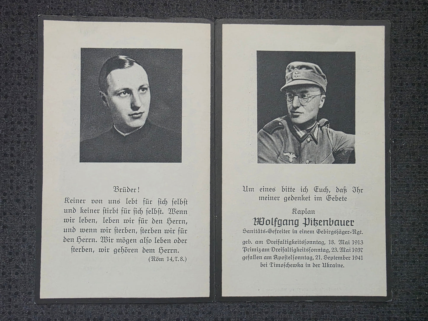 Sterbebild Gefreiter München 11. Komp. Gebirgsjäger-Regt. 98 Timoschewka Ukraine
