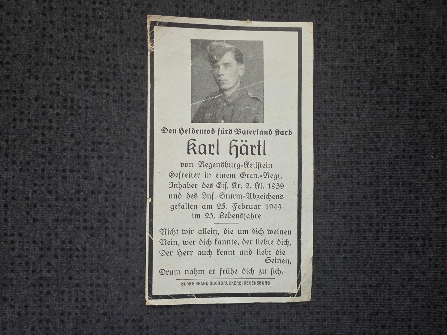Sterbebild Gefreiter Keilstein 5. Komp. Gren. Regt. 481 Woschinzy Weissrussland
