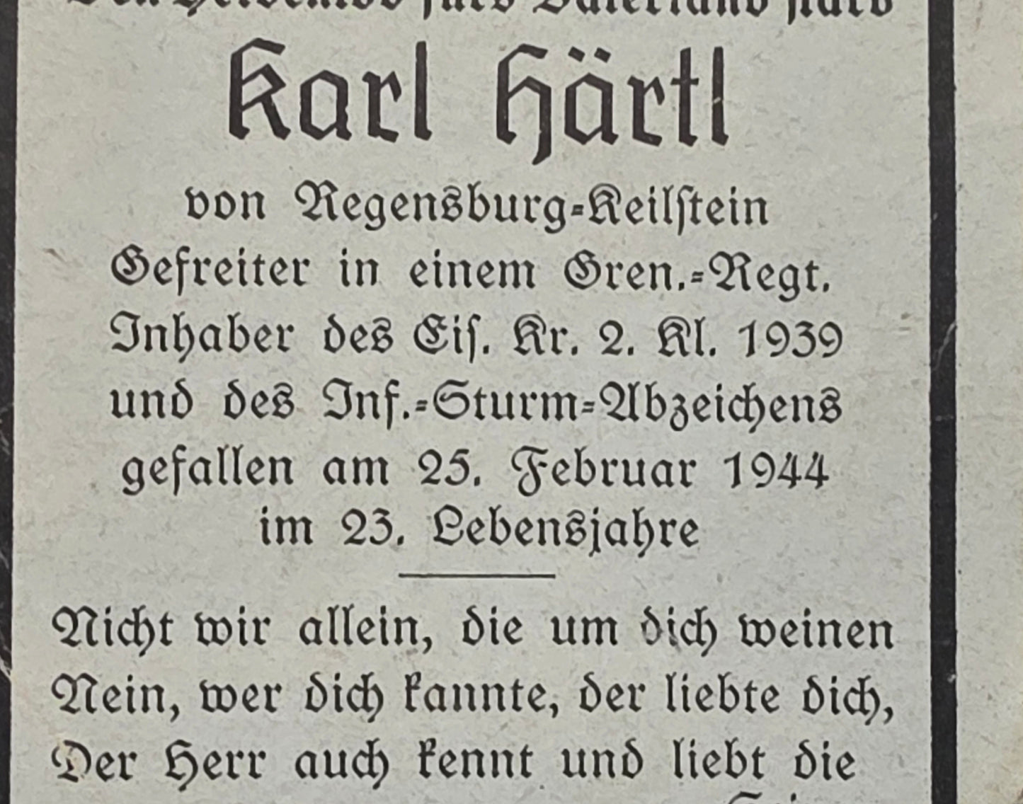 Sterbebild Gefreiter Keilstein 5. Komp. Gren. Regt. 481 Woschinzy Weissrussland