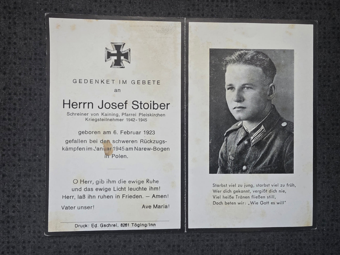 Sterbebild Gefreiter Kaining Rückzugskämpfe Endkampf Narew-Bogen Polen