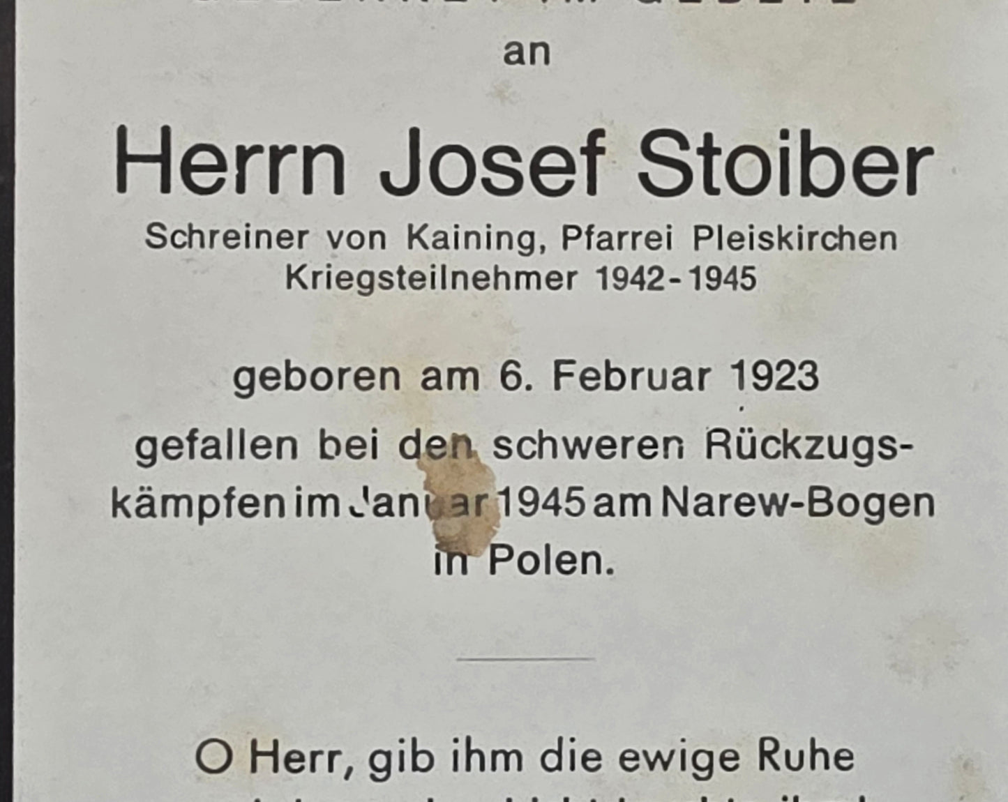 Sterbebild Gefreiter Kaining Rückzugskämpfe Endkampf Narew-Bogen Polen