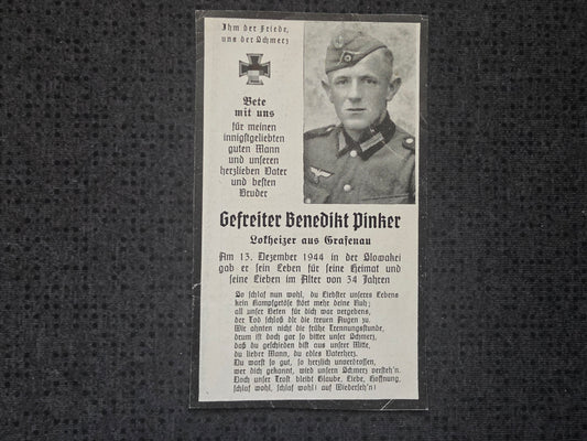 Sterbebild Gefreiter Grotting Infanterie Regt. Waldstück Vargov Humenne Slowakei
