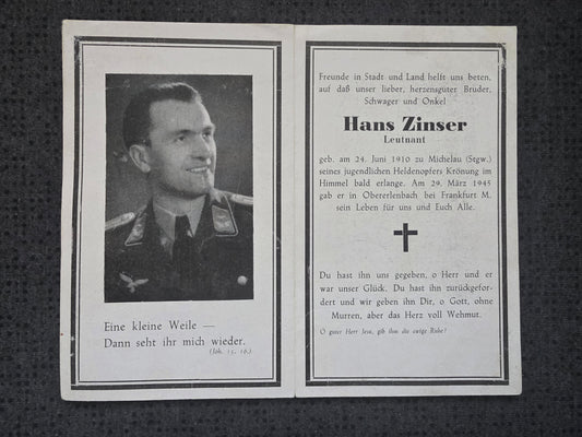 Sterbebild Leutnant Michelau Endkampf Obererlenbach Frankfurt am Main Deutschland - www.mmilitaria.com