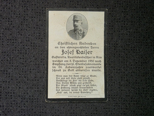 Sterbebild WK I Veteran Alm Gestorben 1932 - www.mmilitaria.com