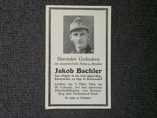 Sterbebild Sanitäts-Obergefreiter Söll 1. Komp. Gebirgs-Pionier Btl. 83 Kriwoj Rog Ukraine