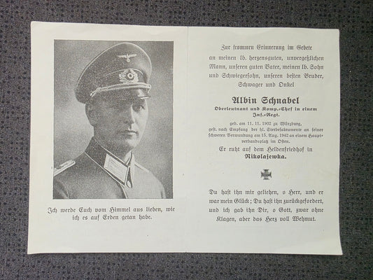 Sterbebild Oberleutnant Würzburg KP-Chef 1. Komp. Inf. Regt. 594 Muratoff Russland