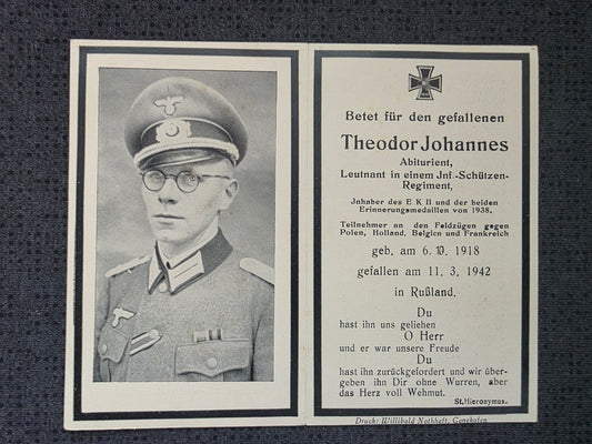 Sterbebild Leutnant Massing 4. Komp. Schützen Regt. 63 Kriwzowo Russland - www.mmilitaria.com