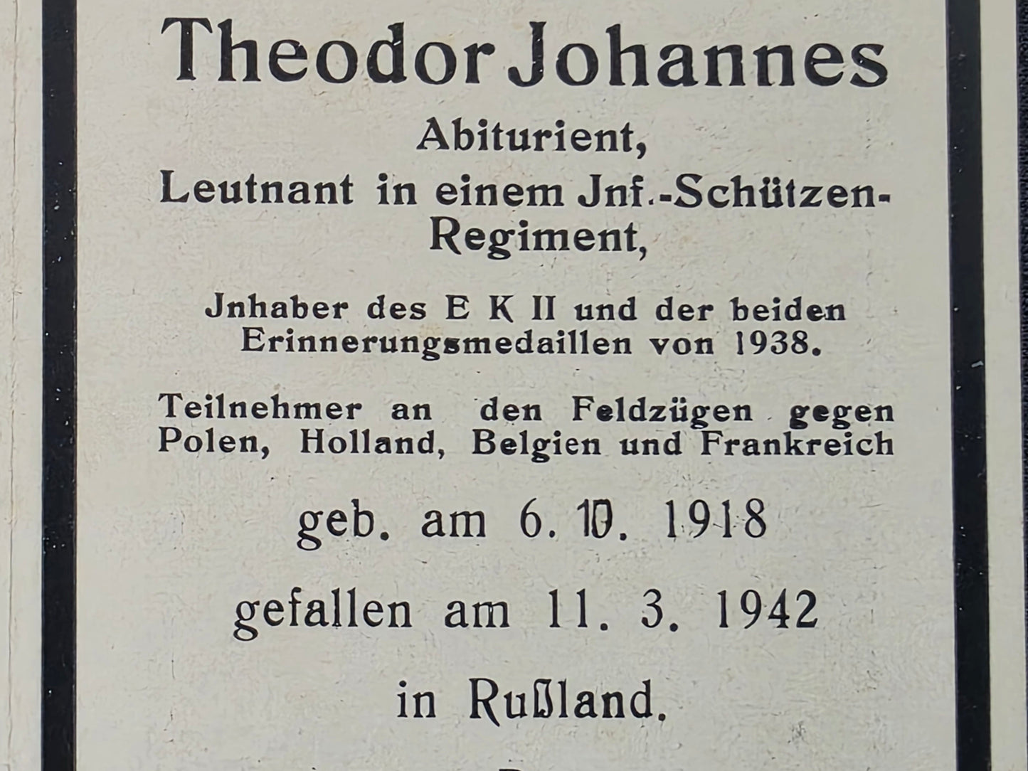 Sterbebild Leutnant Massing 4. Komp. Schützen Regt. 63 Kriwzowo Russland - www.mmilitaria.com