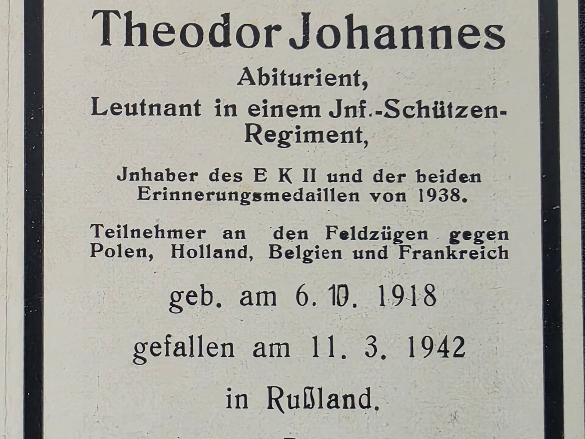 Sterbebild Leutnant Massing 4. Komp. Schützen Regt. 63 Kriwzowo Russland - www.mmilitaria.com