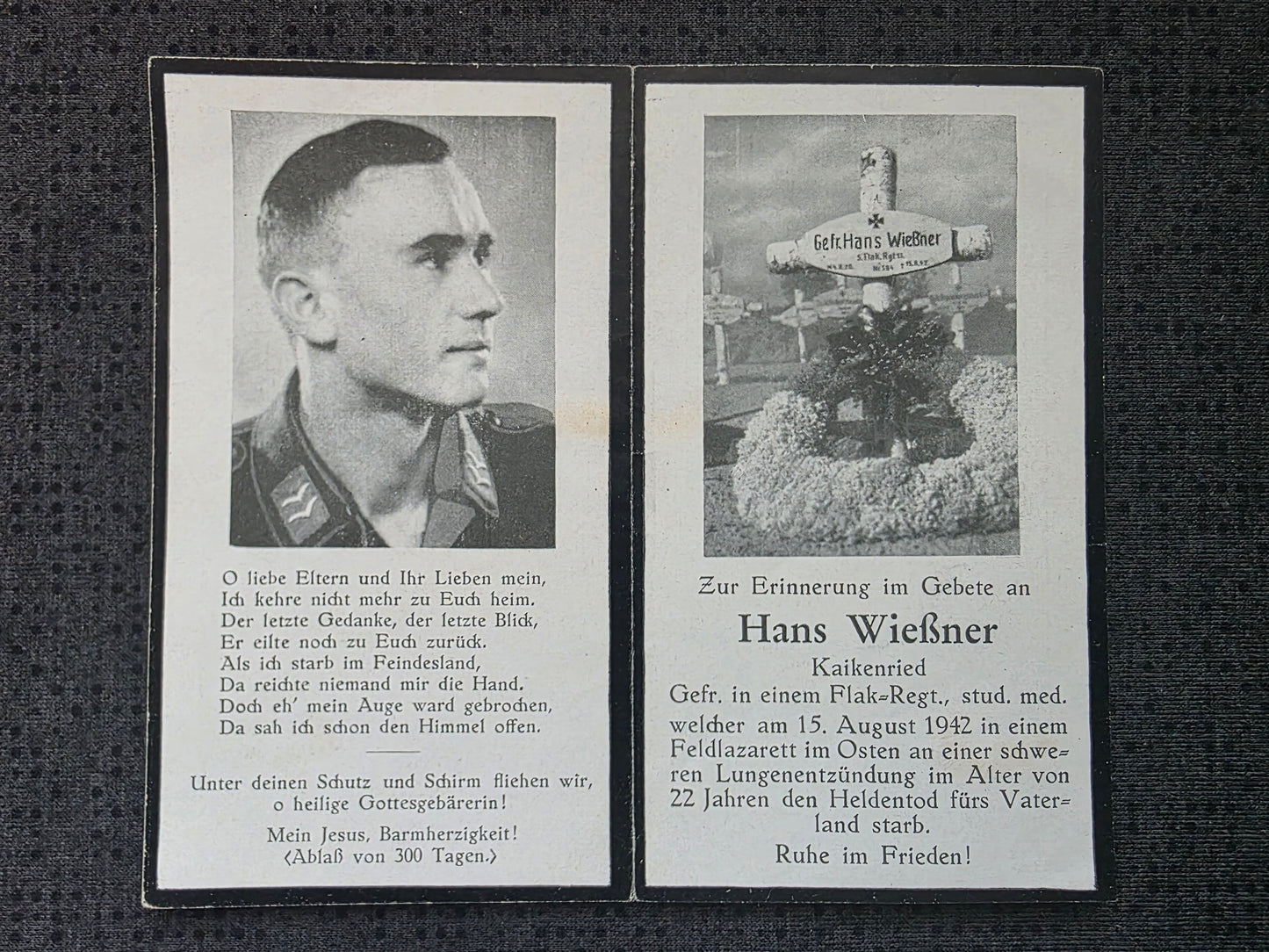 Sterbebild Gefreiter Kalkenried Flak-Regt. Grabfoto Feldlazarett 12 Demjansk Russland - www.mmilitaria.com