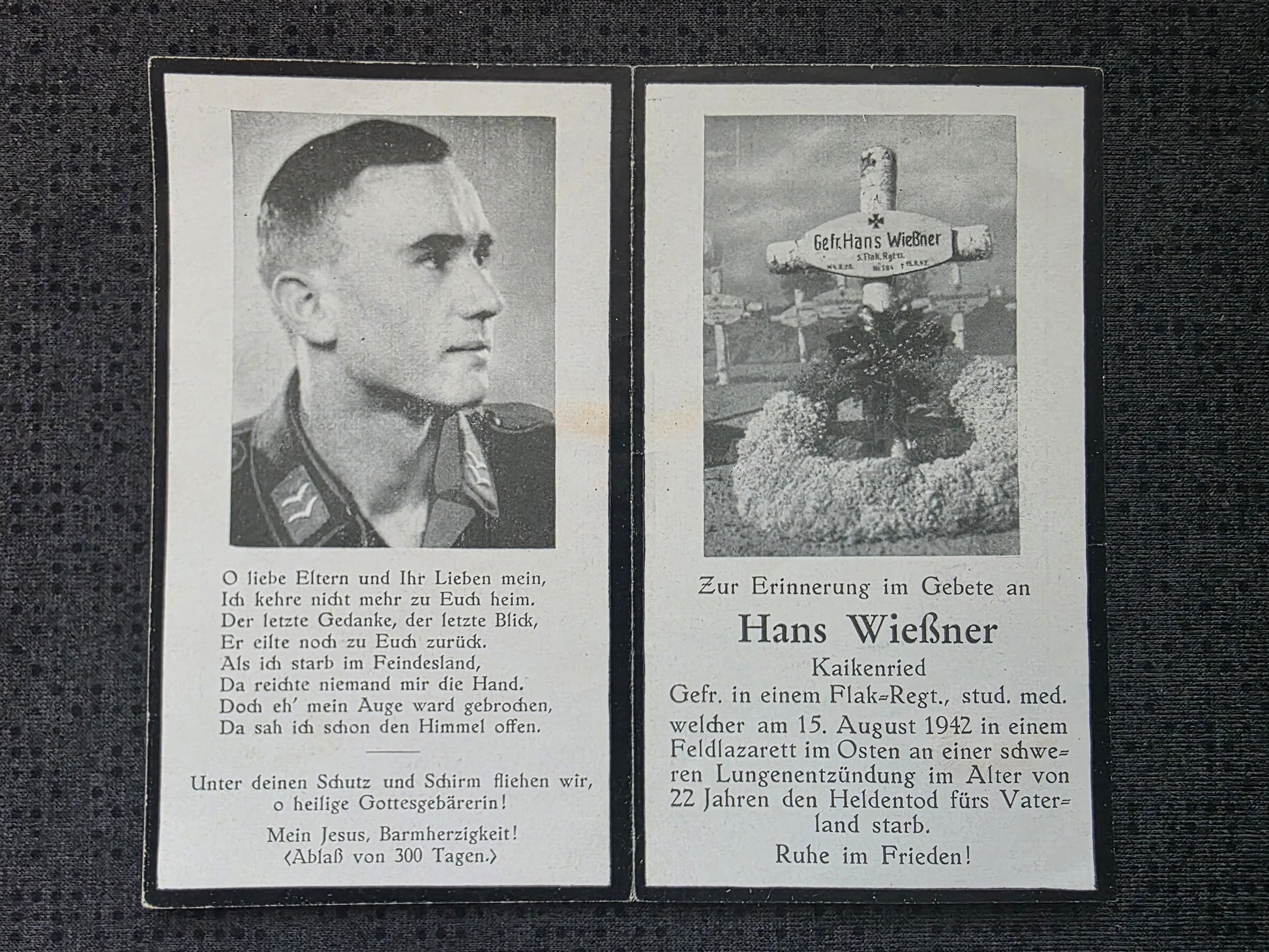 Sterbebild Gefreiter Kalkenried Flak-Regt. Grabfoto Feldlazarett 12 Demjansk Russland - www.mmilitaria.com