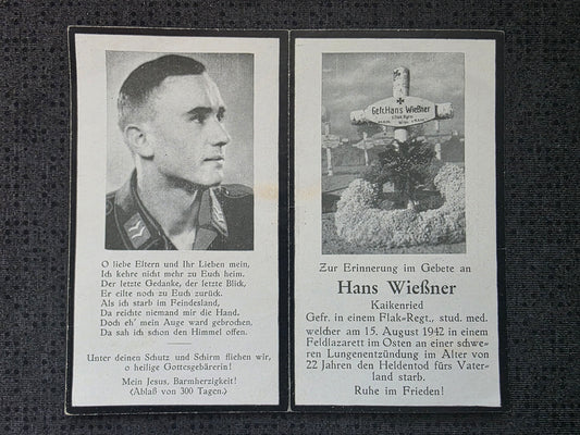 Sterbebild Gefreiter Kalkenried Flak-Regt. Grabfoto Feldlazarett 12 Demjansk Russland - www.mmilitaria.com