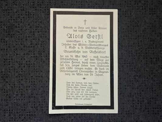 Sterbebild Unteroffizier Raffelsdorf Flak-Regt. NKS Lazarett Obermünster Regensburg - www.mmilitaria.com