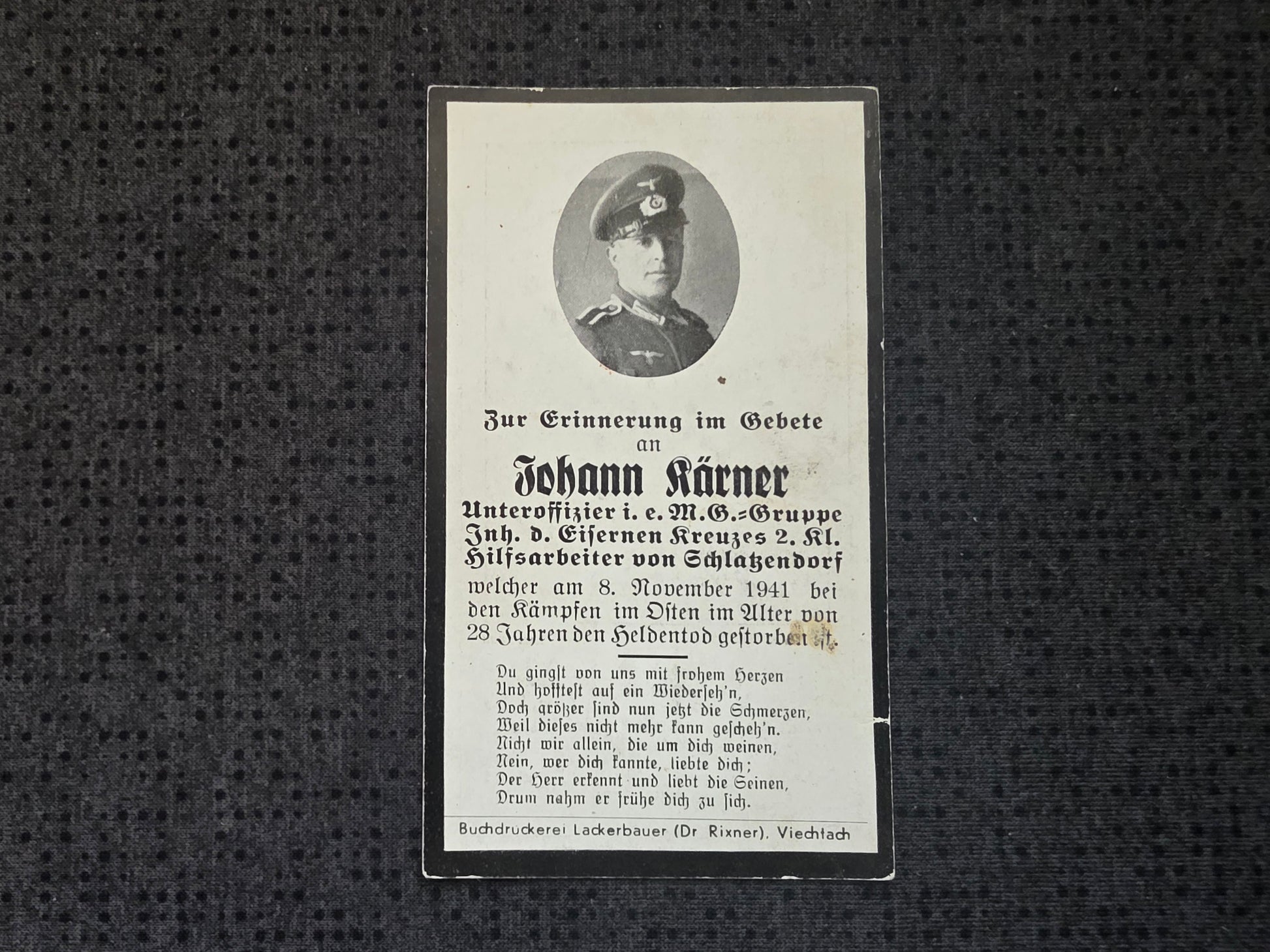 Sterbebild Unteroffizier Schlatzendorf MG Truppe Osten - www.mmilitaria.com
