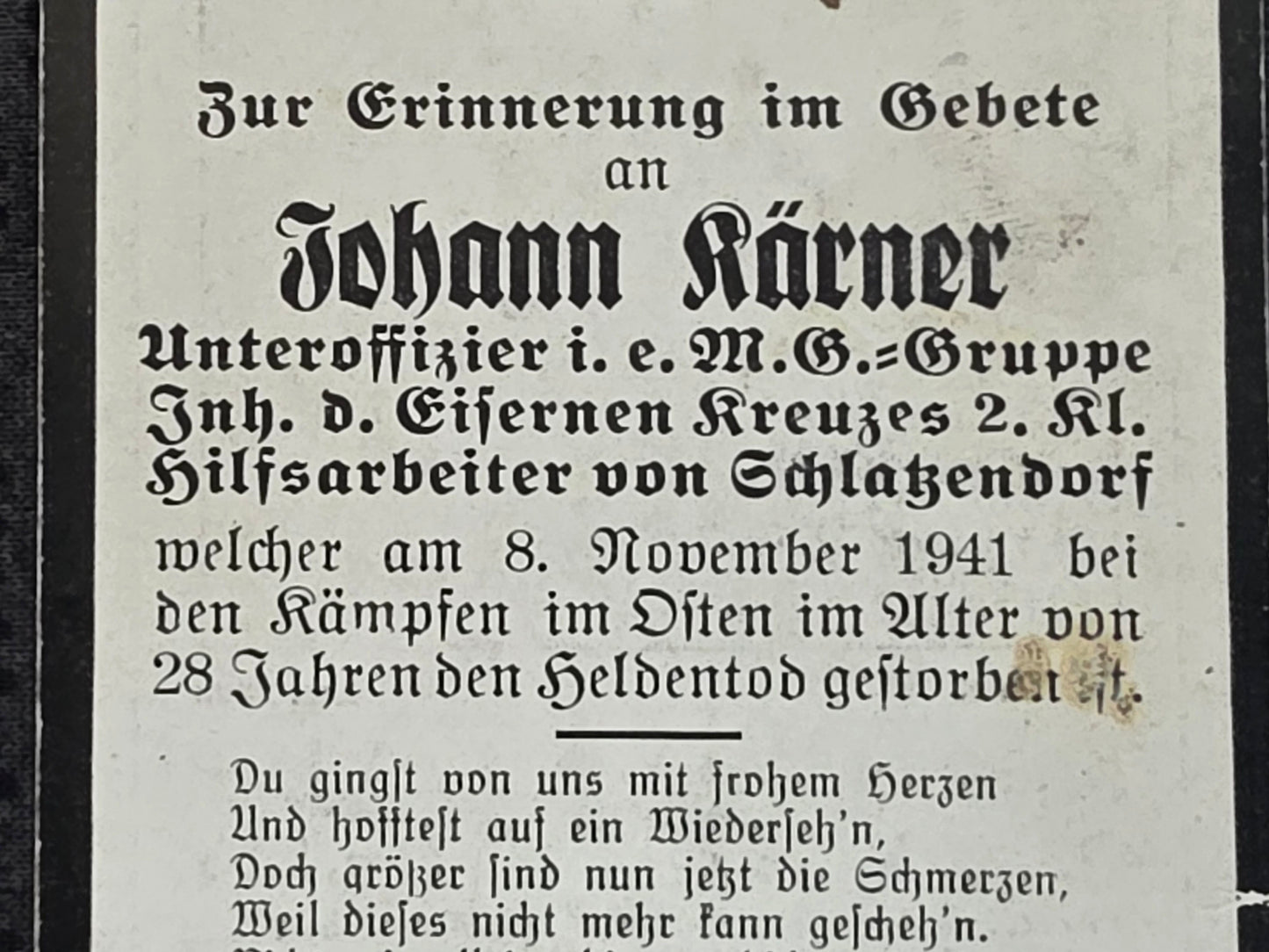 Sterbebild Unteroffizier Schlatzendorf MG Truppe Osten - www.mmilitaria.com