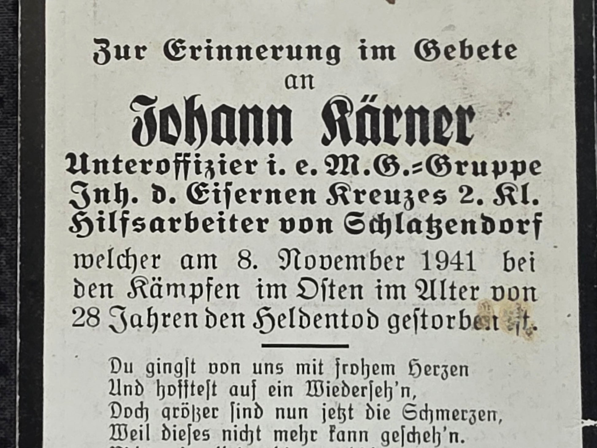 Sterbebild Unteroffizier Schlatzendorf MG Truppe Osten - www.mmilitaria.com